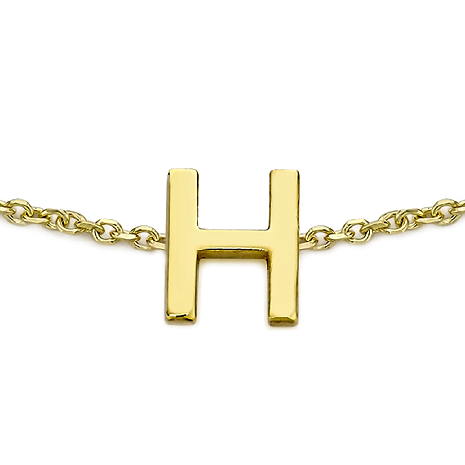 9K Yellow Gold 4mm X 4.5mm 'H' Initial Adjustable Bracelet 6 to 7.2 Inch