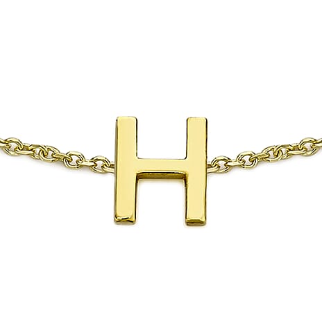 9K Yellow Gold 4mm X 4.5mm 'H' Initial Adjustable Bracelet 6 to 7.2 Inch