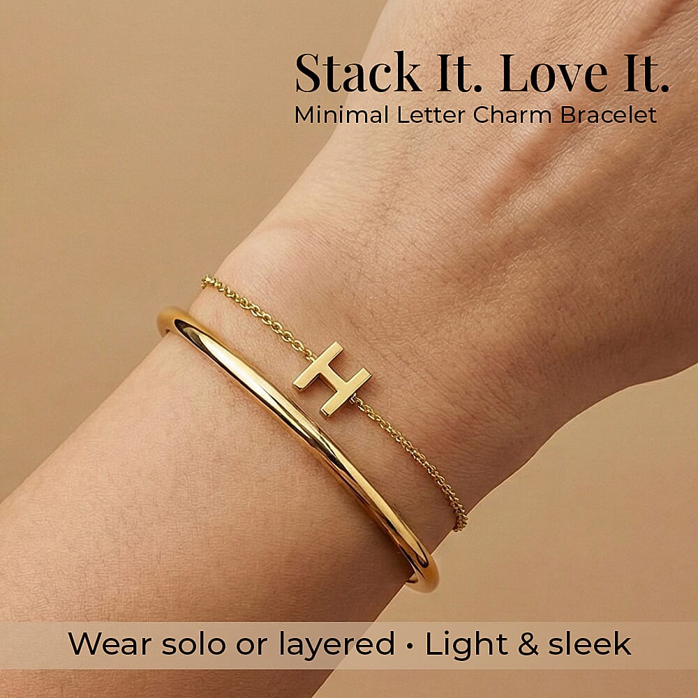 9K Yellow Gold 4mm X 4.5mm 'H' Initial Adjustable Bracelet 6 to 7.2 Inch