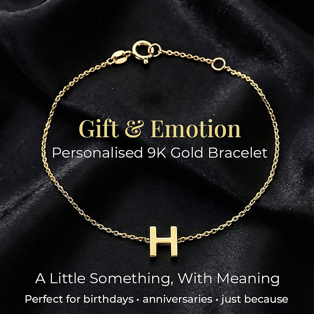 9K Yellow Gold 4mm X 4.5mm 'H' Initial Adjustable Bracelet 6 to 7.2 Inch