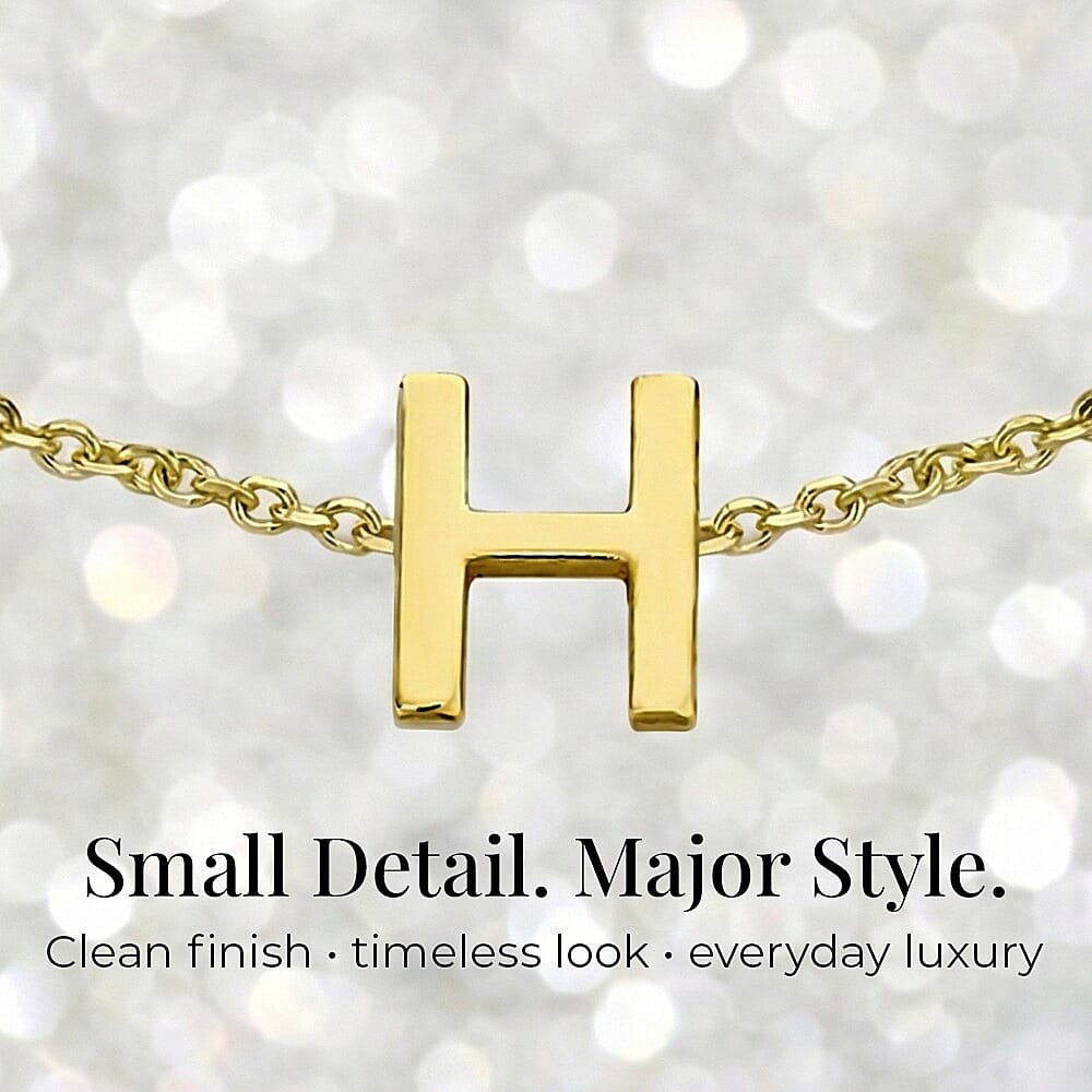 9K Yellow Gold 4mm X 4.5mm 'H' Initial Adjustable Bracelet 6 to 7.2 Inch