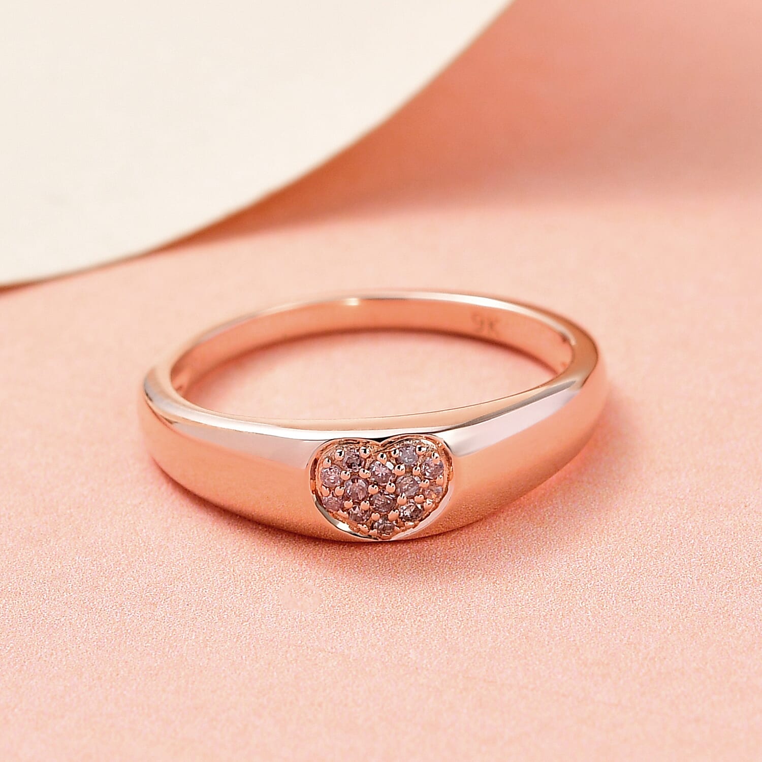 9K Rose Gold Pink Diamond (I3) Heart Band Ring 0.06 Ct