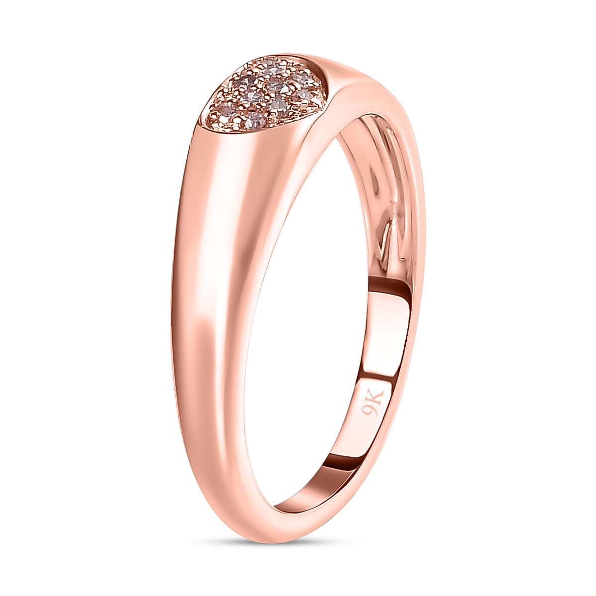 9K Rose Gold Pink Diamond (I3) Heart Band Ring 0.06 Ct