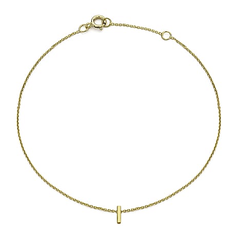 9K Yellow Gold 1mm X 4.5mm 'I' Initial Adjustable Bracelet 6 to 7.2 Inch