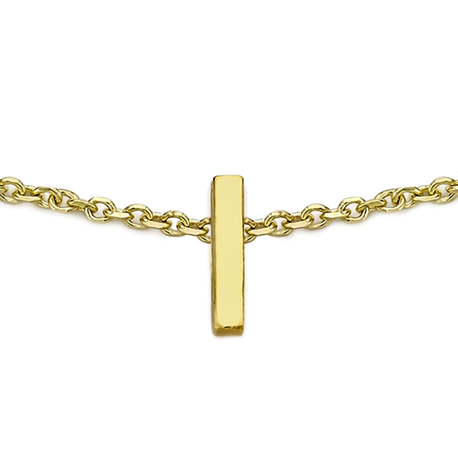 9K Yellow Gold 1mm X 4.5mm 'I' Initial Adjustable Bracelet 6 to 7.2 Inch