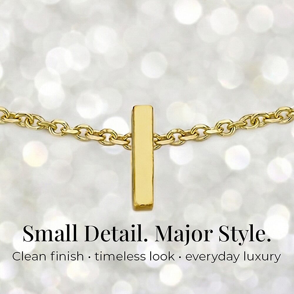 9K Yellow Gold 1mm X 4.5mm 'I' Initial Adjustable Bracelet 6 to 7.2 Inch