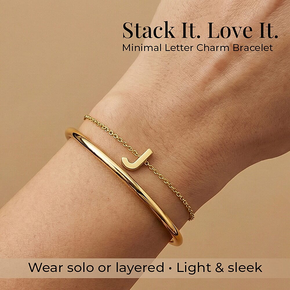 9K Yellow Gold 2.5mm X 5mm 'J' Initial Adjustable Bracelet 6 to 7.2 Inch
