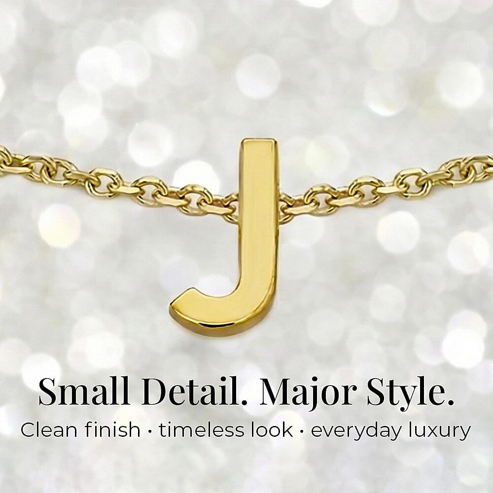 9K Yellow Gold 2.5mm X 5mm 'J' Initial Adjustable Bracelet 6 to 7.2 Inch