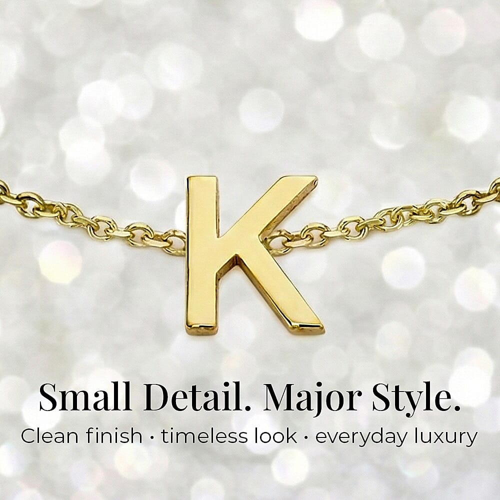 9K Yellow Gold 4mm X 5mm 'K' Initial Adjustable Bracelet 6 to 7.2 Inch