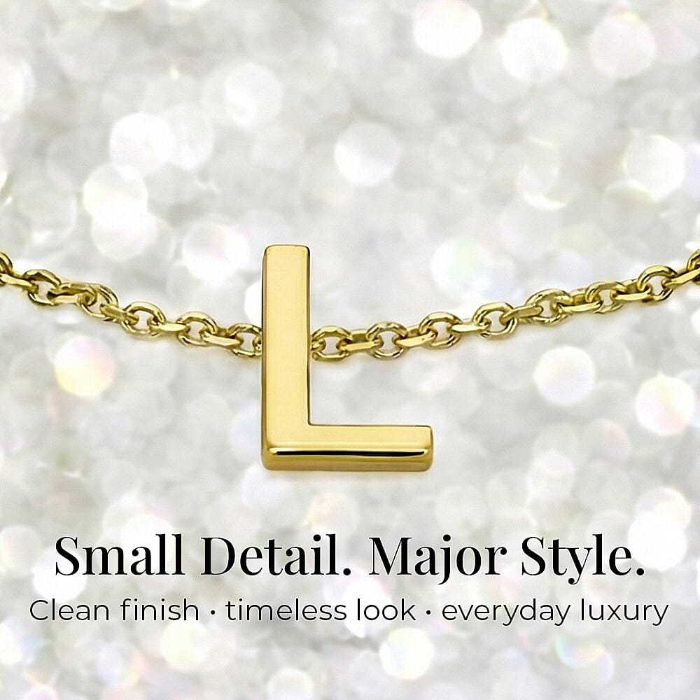 9K Yellow Gold 3.5mm X 5mm 'L' Initial Adjustable Bracelet 6 to 7.2 Inch
