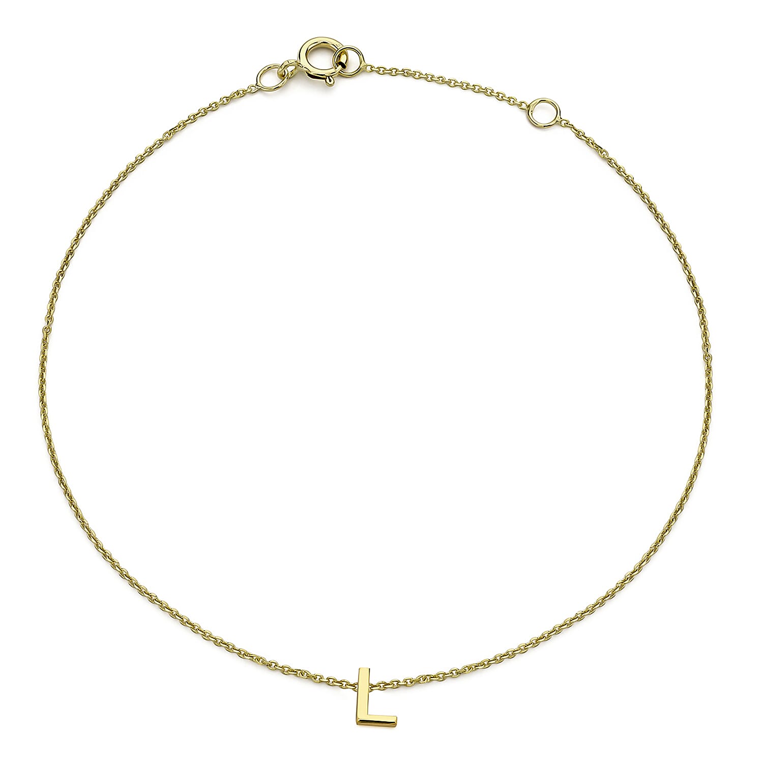 9K Yellow Gold 3.5mm X 5mm 'L' Initial Adjustable Bracelet 6 to 7.2 Inch