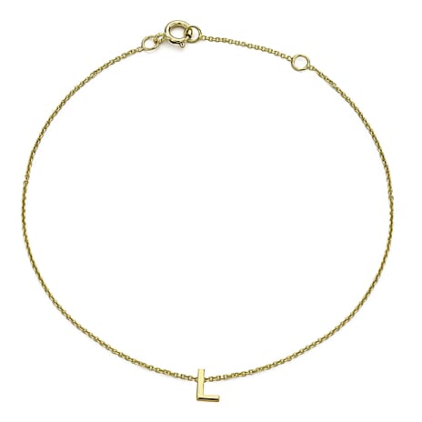 9K Yellow Gold 3.5mm X 5mm 'L' Initial Adjustable Bracelet 6 to 7.2 Inch