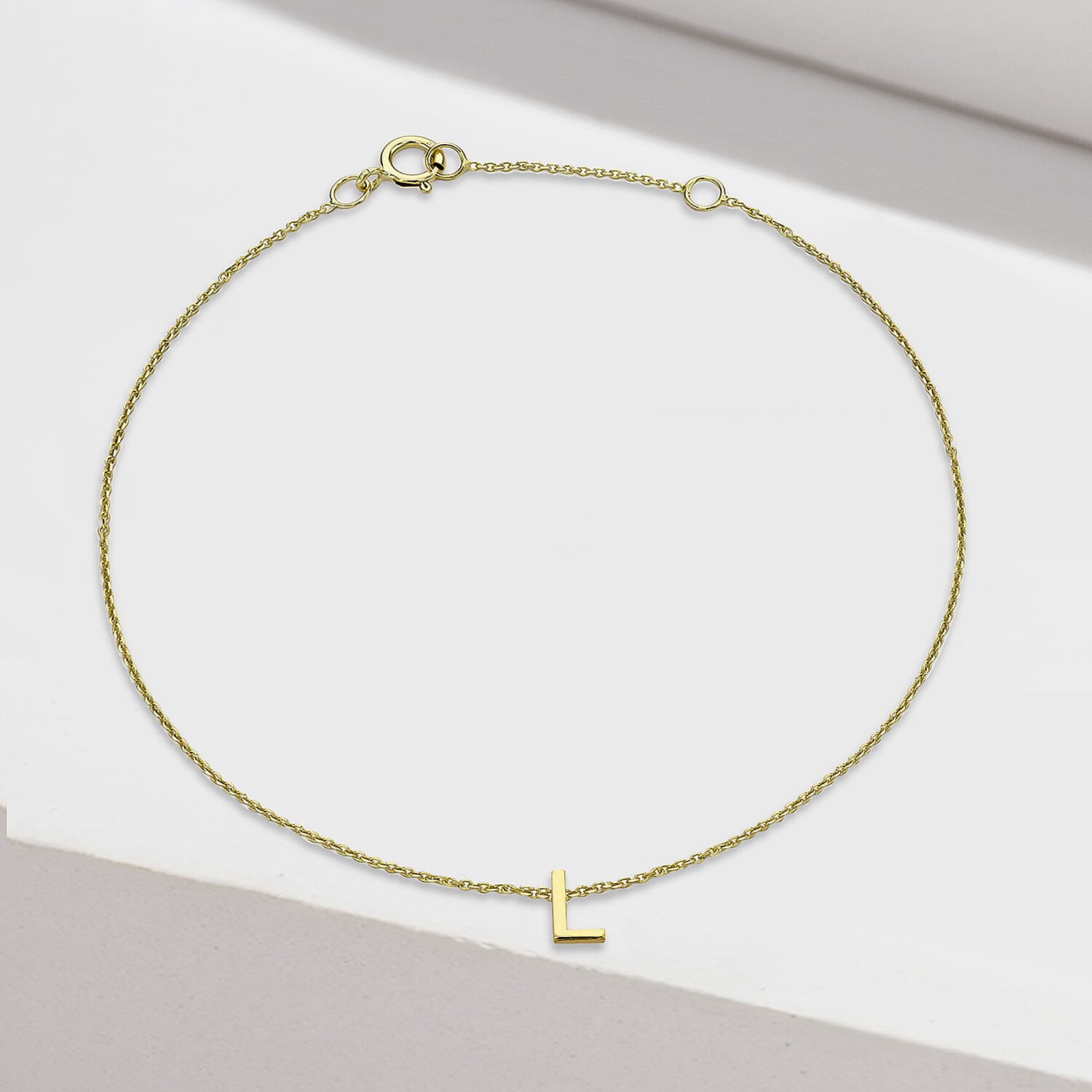 9K Yellow Gold 3.5mm X 5mm 'L' Initial Adjustable Bracelet 6 to 7.2 Inch