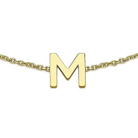 9K Yellow Gold 4.5mm X 5mm 'M' Initial Adjustable Bracelet 6 to 7.2 Inch