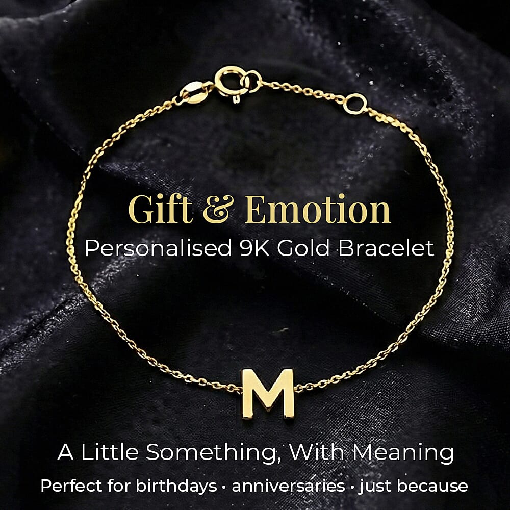 9K Yellow Gold 4.5mm X 5mm 'M' Initial Adjustable Bracelet 6 to 7.2 Inch