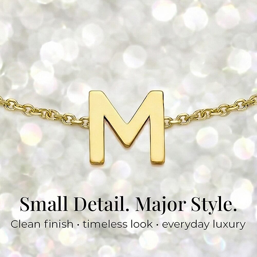 9K Yellow Gold 4.5mm X 5mm 'M' Initial Adjustable Bracelet 6 to 7.2 Inch