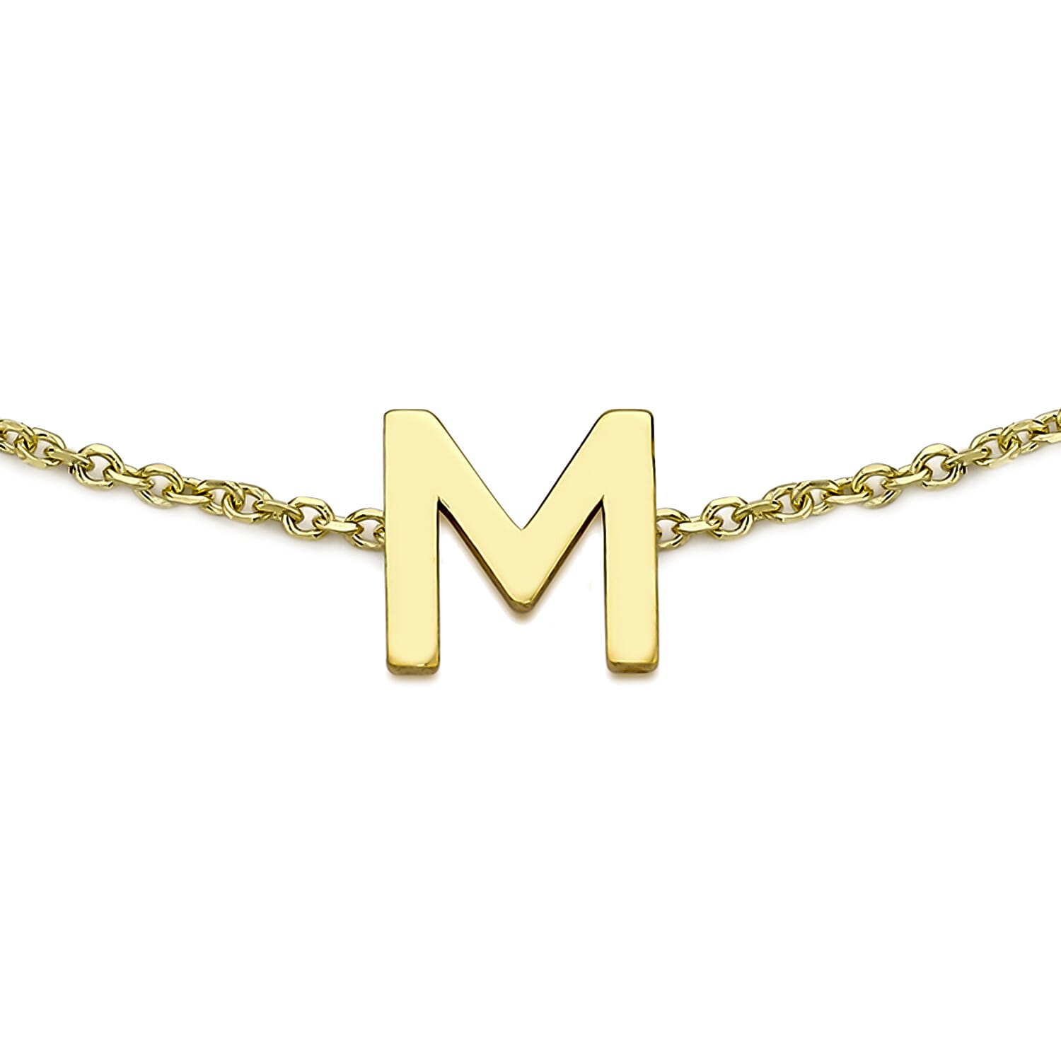 9K Yellow Gold 4.5mm X 5mm 'M' Initial Adjustable Bracelet 6 to 7.2 Inch
