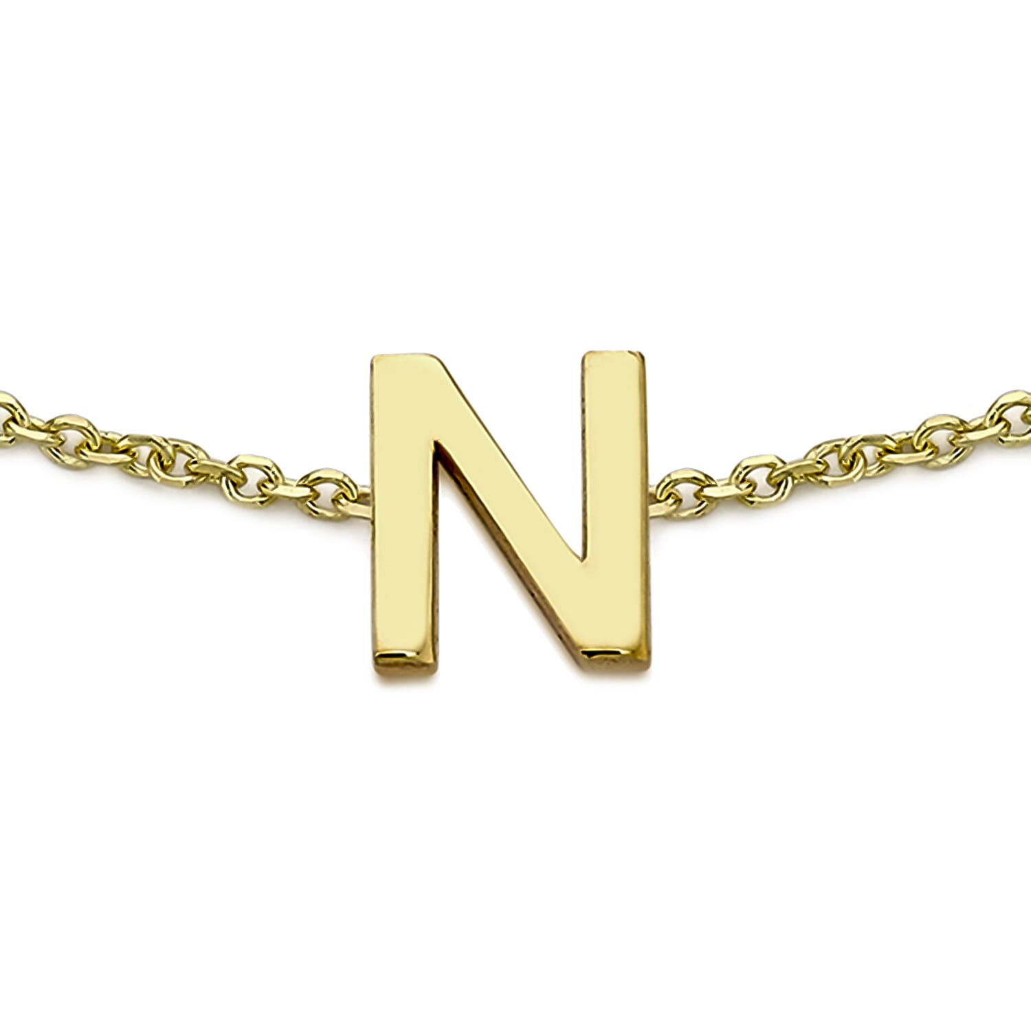 9K Yellow Gold 4mm X 5mm 'N' Initial Adjustable Bracelet 6 to 7.2 Inch
