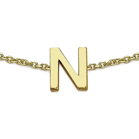 9K Yellow Gold 4mm X 5mm 'N' Initial Adjustable Bracelet 6 to 7.2 Inch