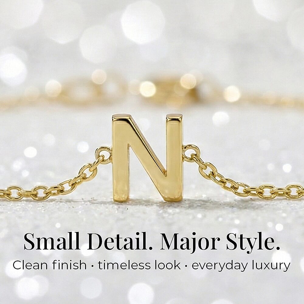 9K Yellow Gold 4mm X 5mm 'N' Initial Adjustable Bracelet 6 to 7.2 Inch