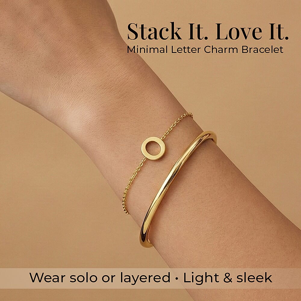 9K Yellow Gold 4.5mm X 5mm 'O' Initial Adjustable Bracelet 6 to 7.2 Inch