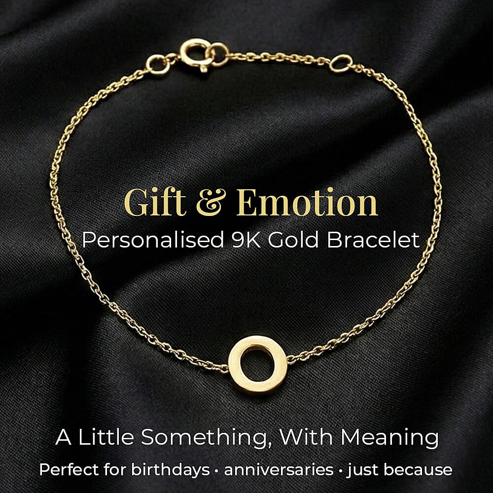 9K Yellow Gold 4.5mm X 5mm 'O' Initial Adjustable Bracelet 6 to 7.2 Inch