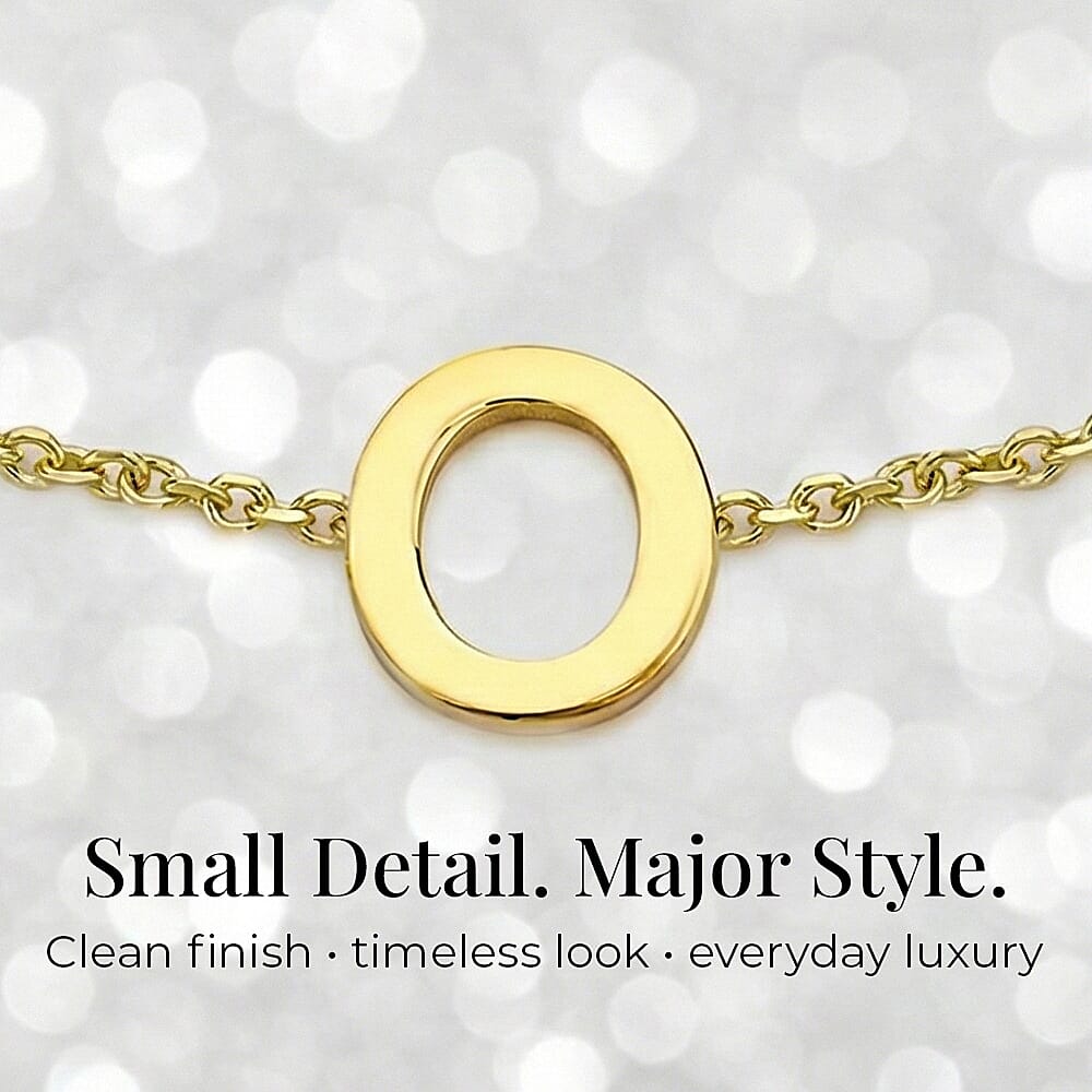9K Yellow Gold 4.5mm X 5mm 'O' Initial Adjustable Bracelet 6 to 7.2 Inch