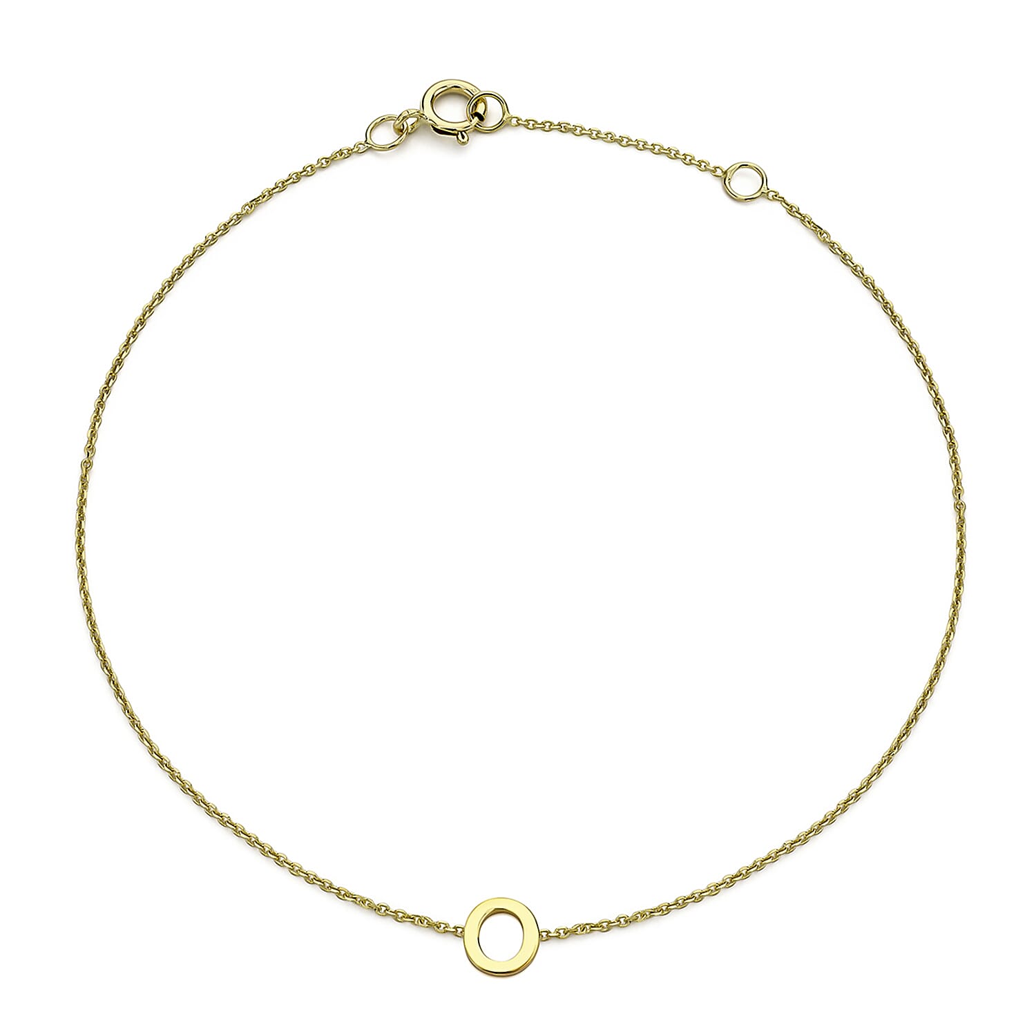 9K Yellow Gold 4.5mm X 5mm 'O' Initial Adjustable Bracelet 6 to 7.2 Inch