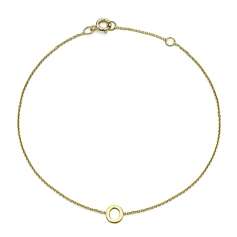 9K Yellow Gold 4.5mm X 5mm 'O' Initial Adjustable Bracelet 6 to 7.2 Inch