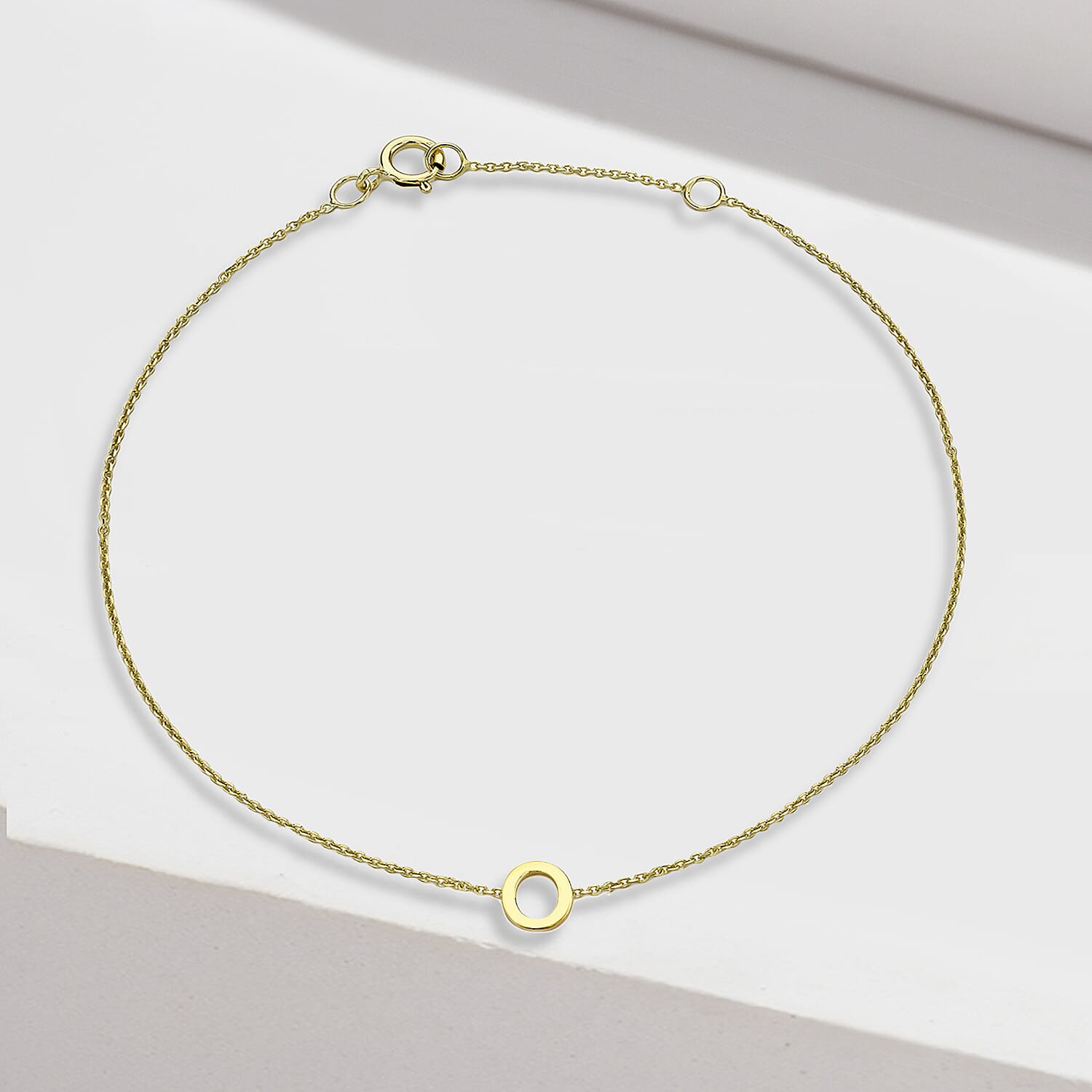 9K Yellow Gold 4.5mm X 5mm 'O' Initial Adjustable Bracelet 6 to 7.2 Inch