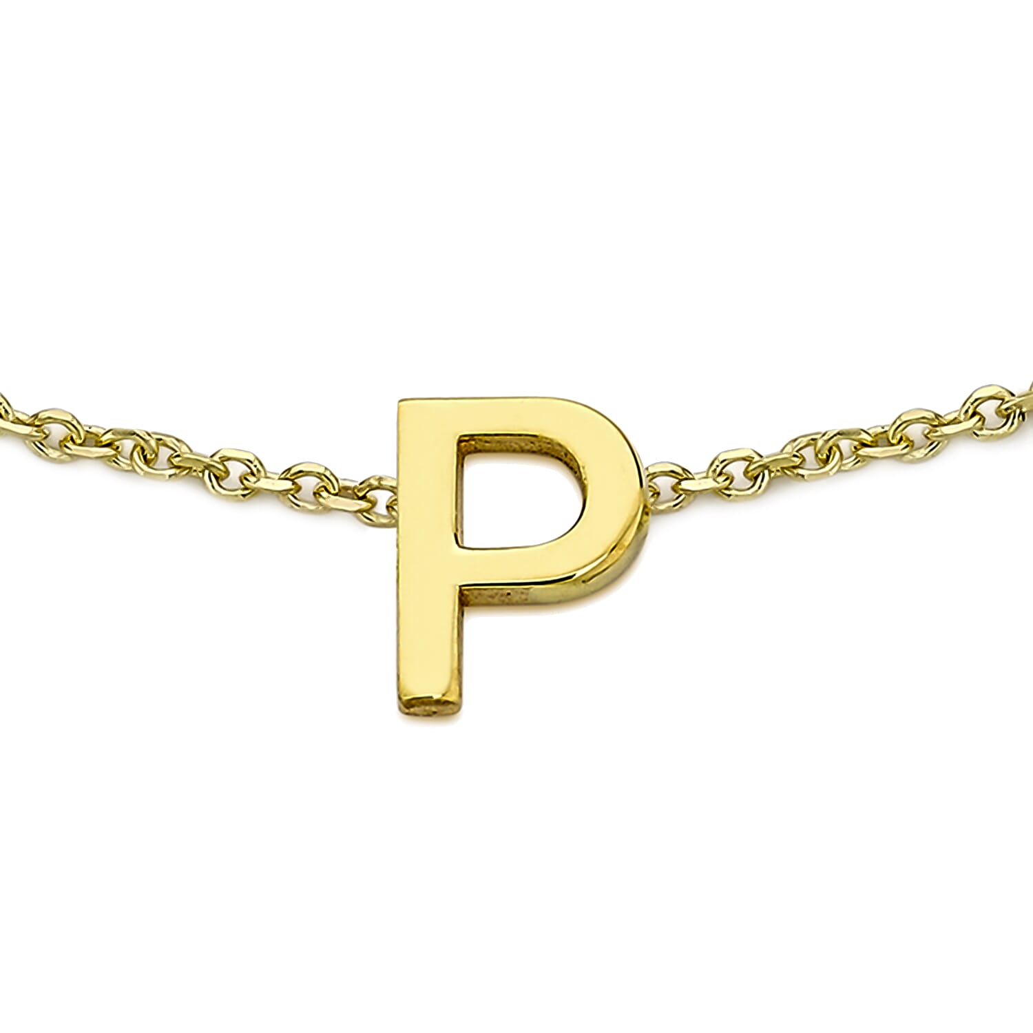 9K Yellow Gold 3.5mm X 5mm 'P' Initial Adjustable Bracelet 6 to 7.2 Inch