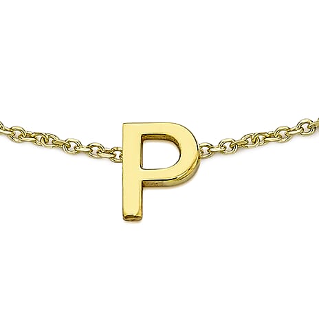 9K Yellow Gold 3.5mm X 5mm 'P' Initial Adjustable Bracelet 6 to 7.2 Inch