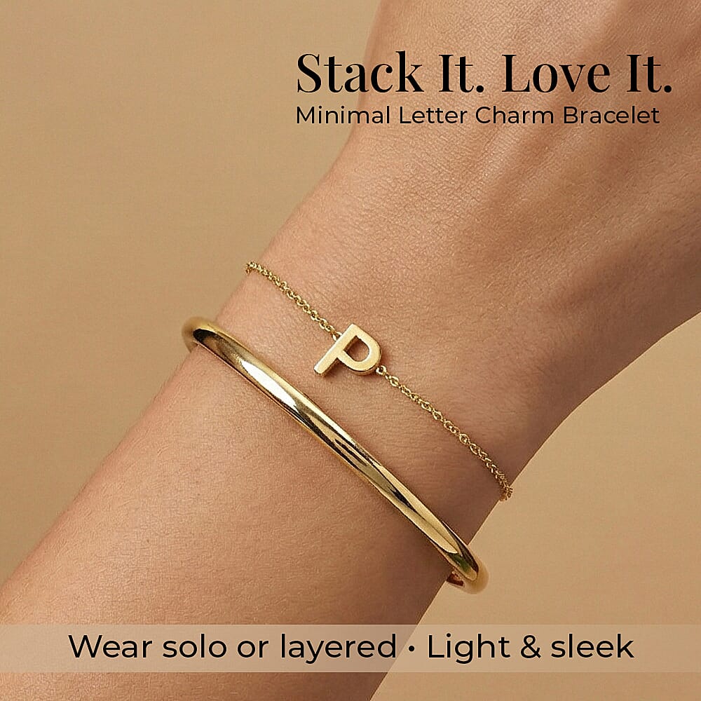 9K Yellow Gold 3.5mm X 5mm 'P' Initial Adjustable Bracelet 6 to 7.2 Inch