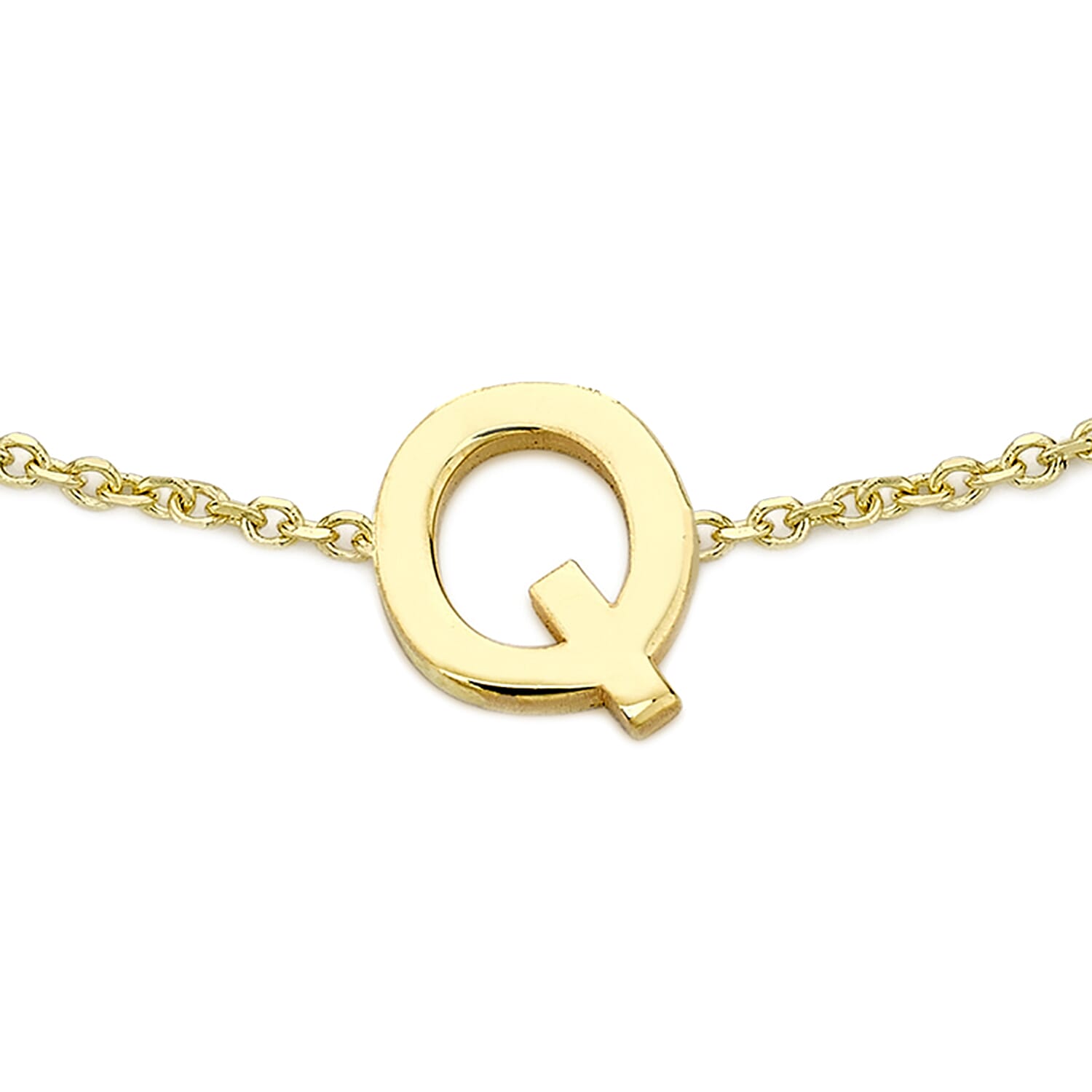 9K Yellow Gold 4.5mm X 5.5mm 'Q' Initial Adjustable Bracelet 6 to 7.2 Inch