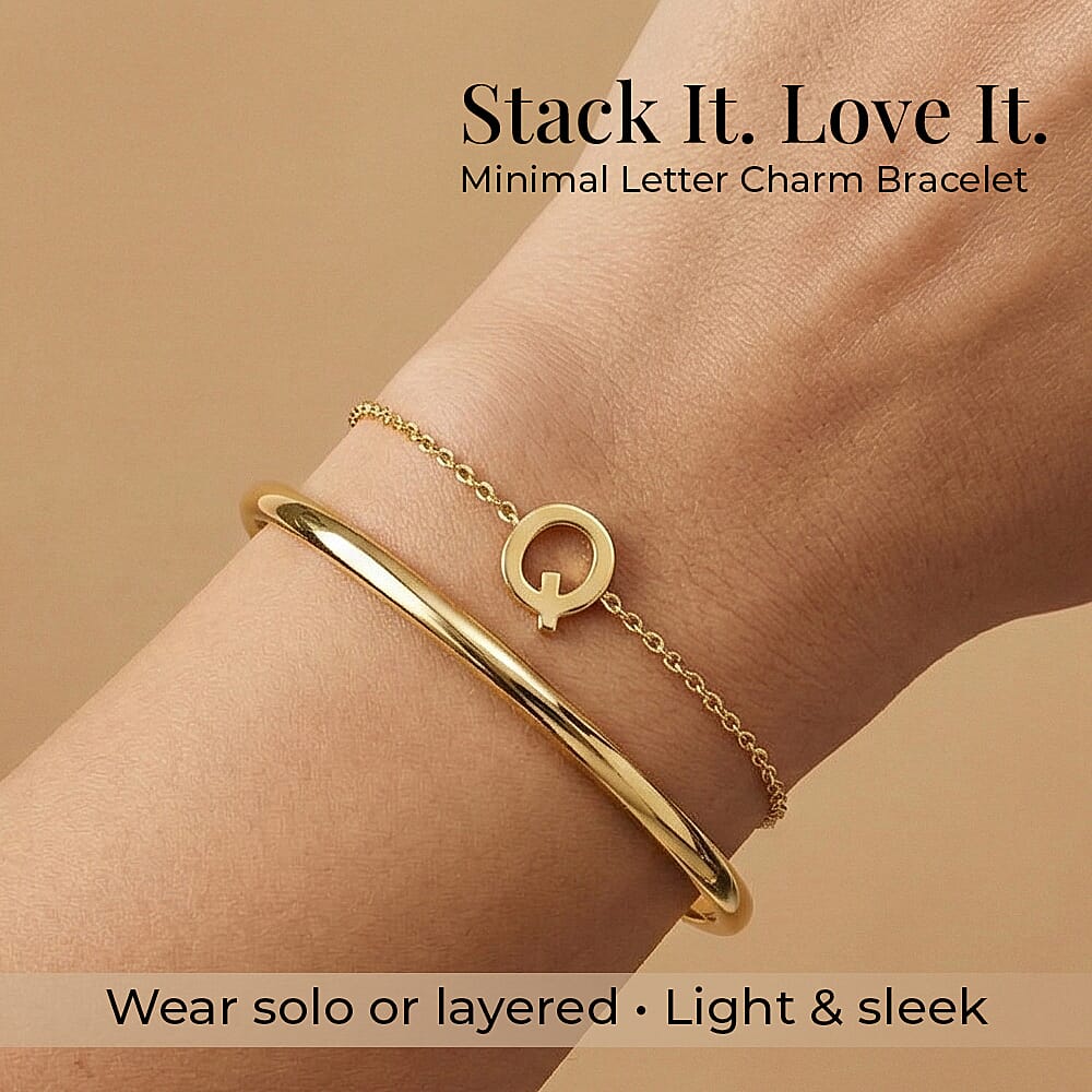 9K Yellow Gold 4.5mm X 5.5mm 'Q' Initial Adjustable Bracelet 6 to 7.2 Inch