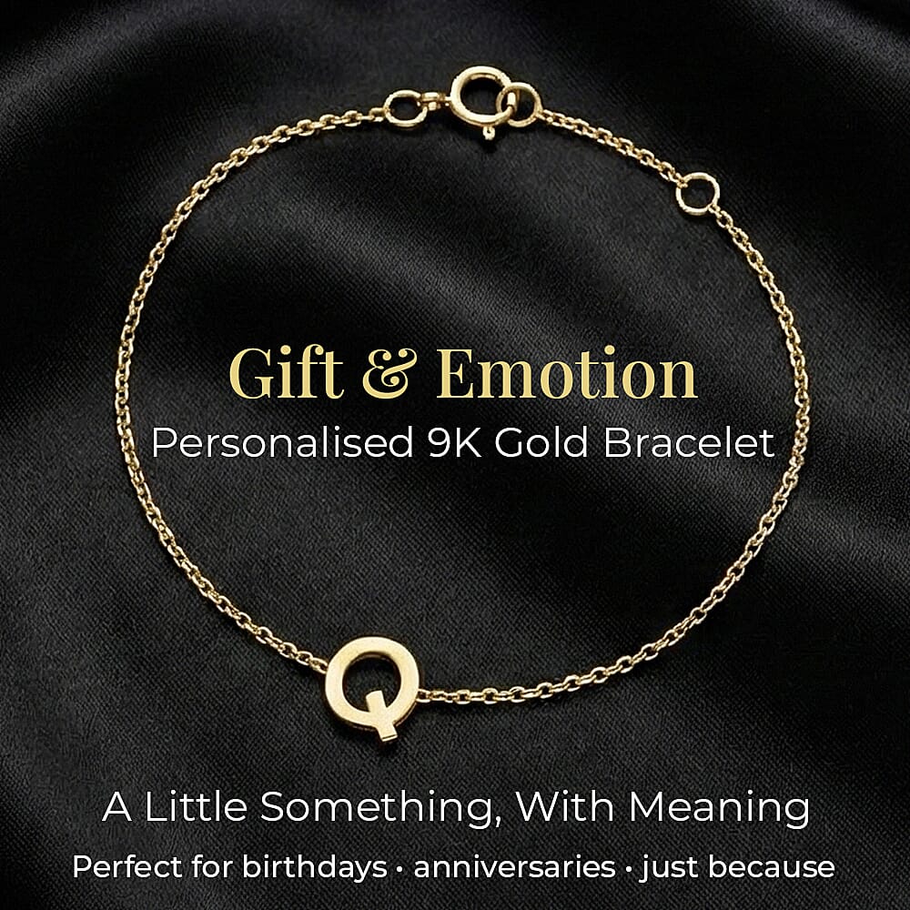 9K Yellow Gold 4.5mm X 5.5mm 'Q' Initial Adjustable Bracelet 6 to 7.2 Inch