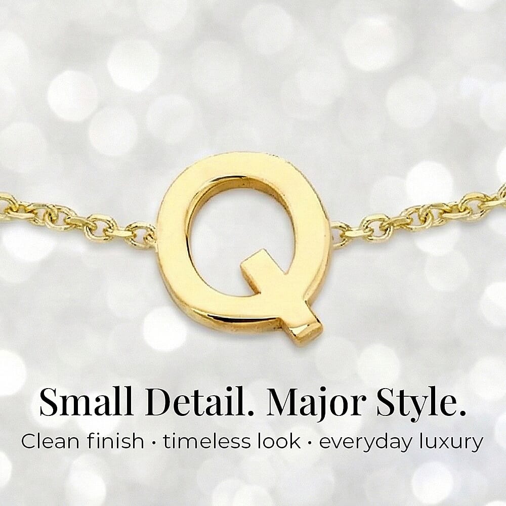 9K Yellow Gold 4.5mm X 5.5mm 'Q' Initial Adjustable Bracelet 6 to 7.2 Inch