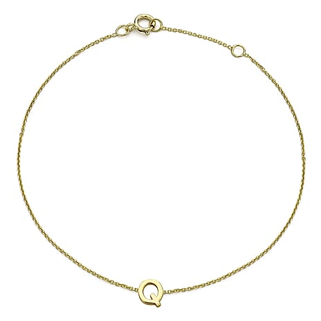 9K Yellow Gold 4.5mm X 5.5mm 'Q' Initial Adjustable Bracelet 6 to 7.2 Inch