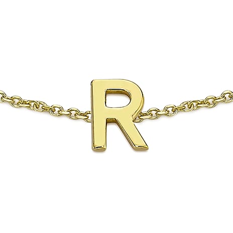 9K Yellow Gold 3.5mm X 5mm 'R' Initial Adjustable Bracelet 6 to 7.2 Inch