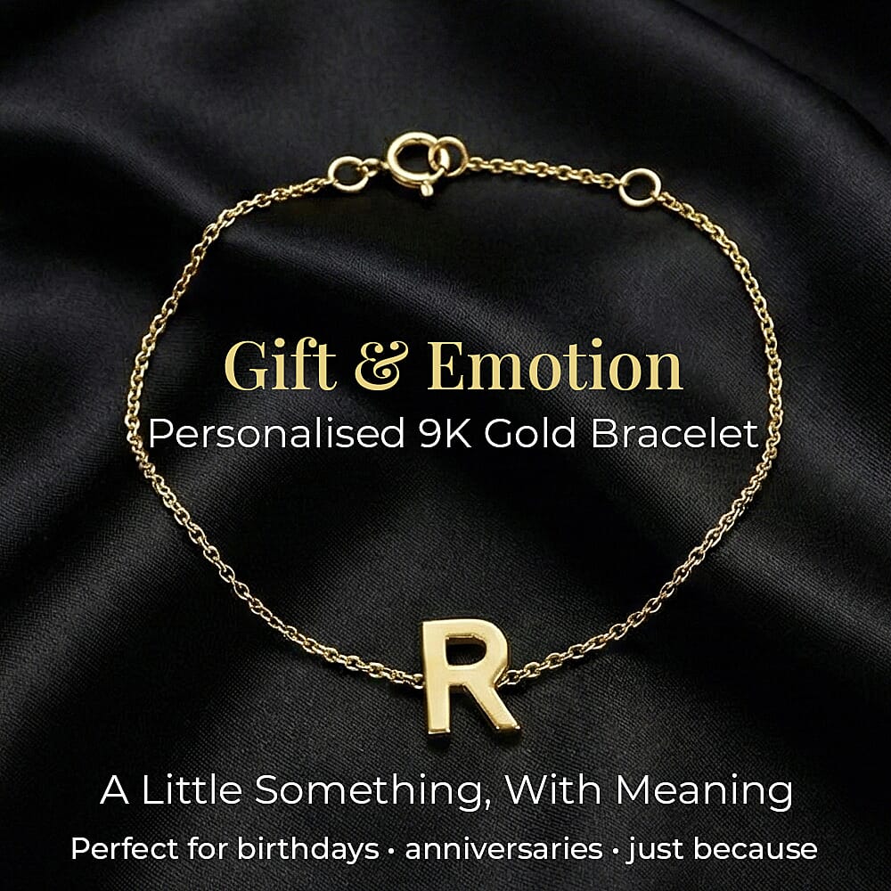 9K Yellow Gold 3.5mm X 5mm 'R' Initial Adjustable Bracelet 6 to 7.2 Inch