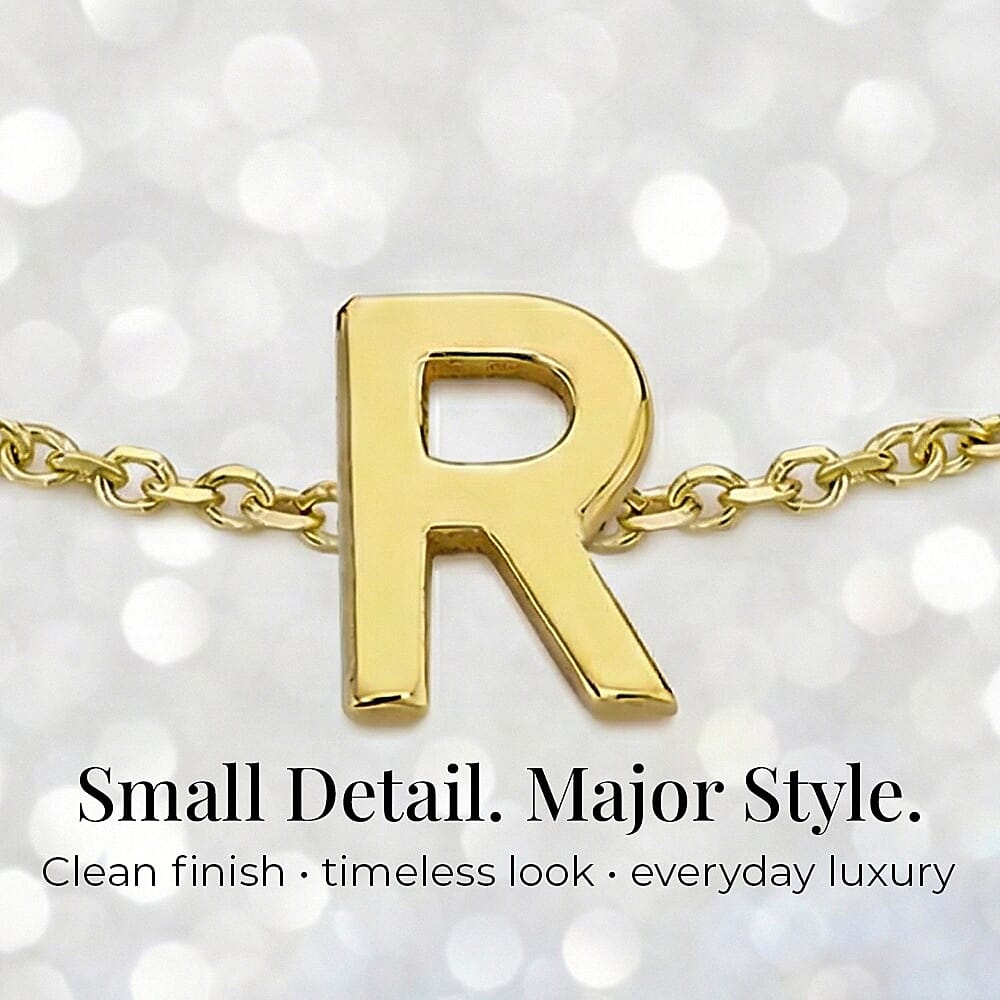 9K Yellow Gold 3.5mm X 5mm 'R' Initial Adjustable Bracelet 6 to 7.2 Inch