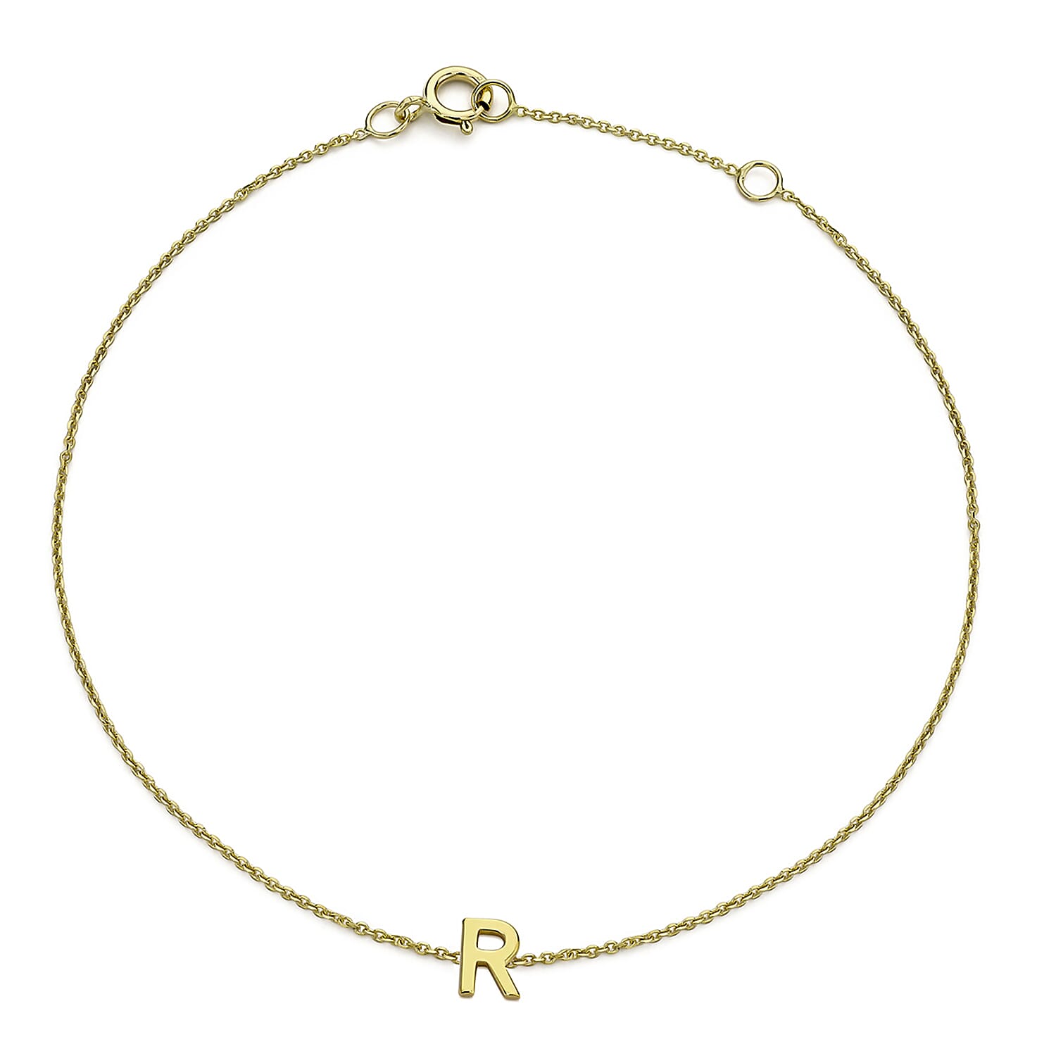 9K Yellow Gold 3.5mm X 5mm 'R' Initial Adjustable Bracelet 6 to 7.2 Inch