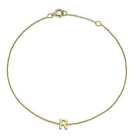 9K Yellow Gold 3.5mm X 5mm 'R' Initial Adjustable Bracelet 6 to 7.2 Inch
