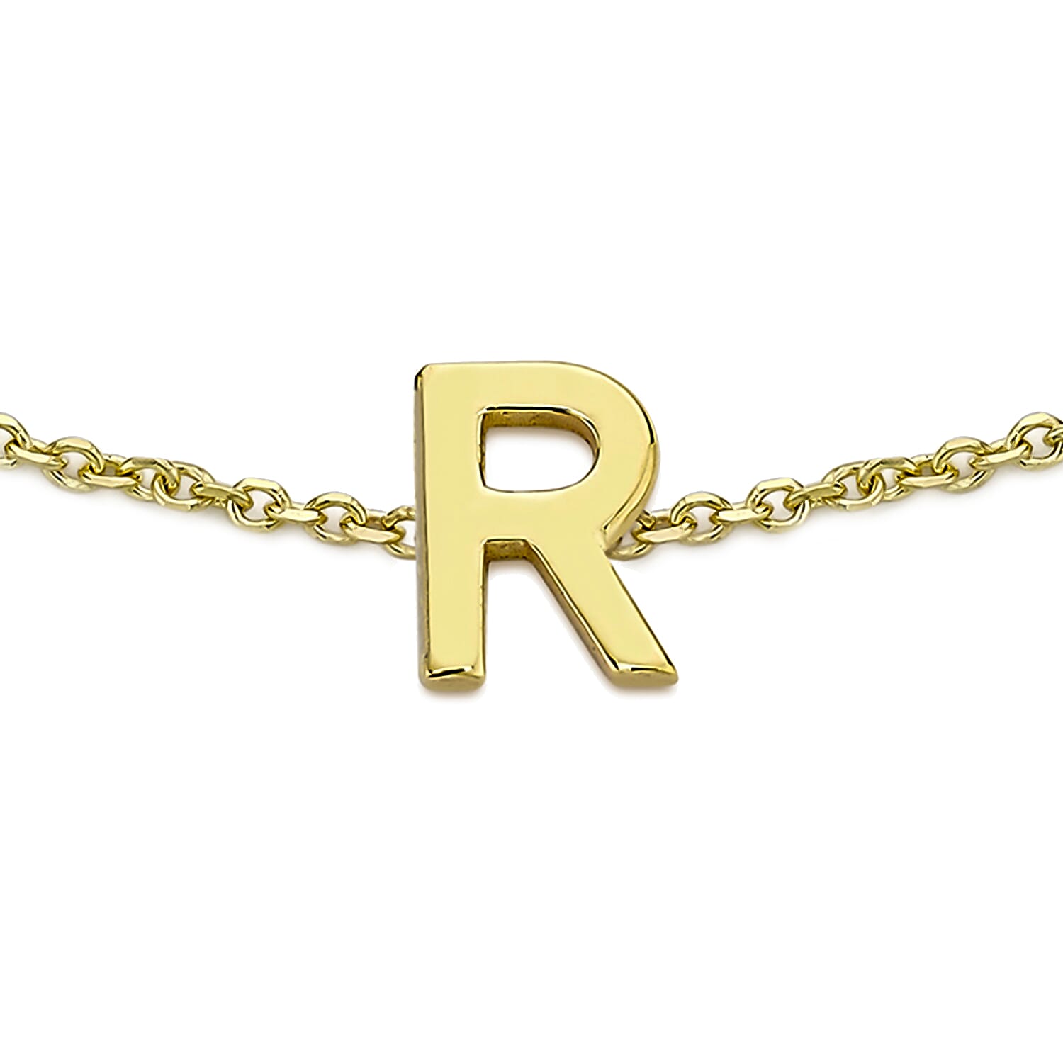9K Yellow Gold 3.5mm X 5mm 'R' Initial Adjustable Bracelet 6 to 7.2 Inch