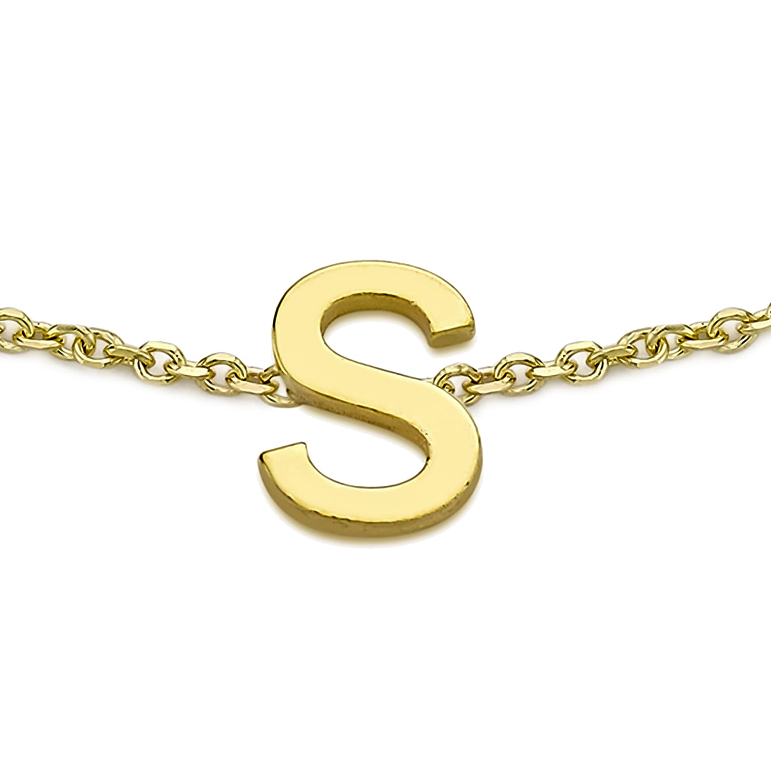 9K Yellow Gold 4mm X 5mm 'S' Initial Adjustable Bracelet 6 to 7.2 Inch