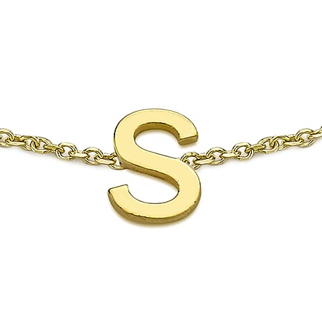 9K Yellow Gold 4mm X 5mm 'S' Initial Adjustable Bracelet 6 to 7.2 Inch