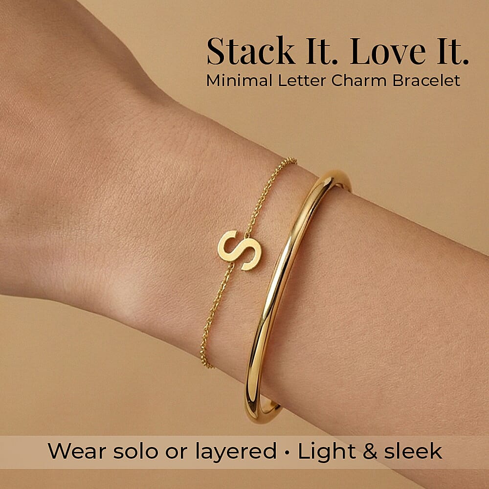 9K Yellow Gold 4mm X 5mm 'S' Initial Adjustable Bracelet 6 to 7.2 Inch