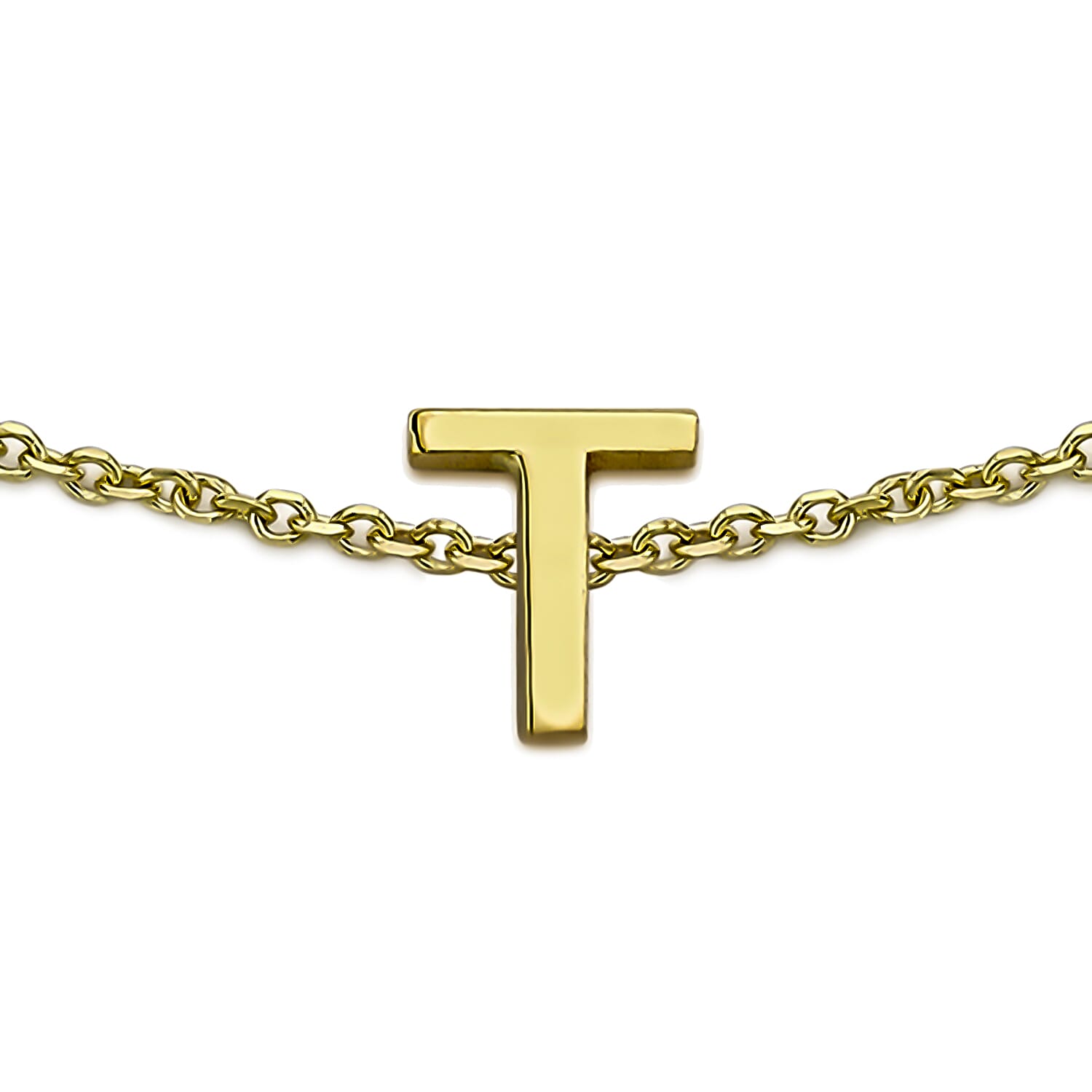 9K Yellow Gold 4mm X 5mm 'T' Initial Adjustable Bracelet 6 to 7.2 Inch
