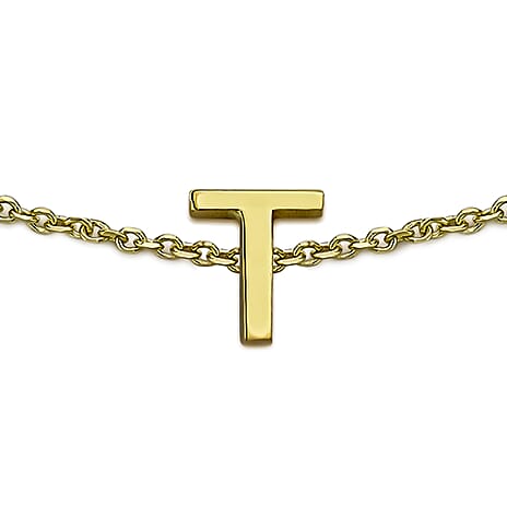 9K Yellow Gold 4mm X 5mm 'T' Initial Adjustable Bracelet 6 to 7.2 Inch