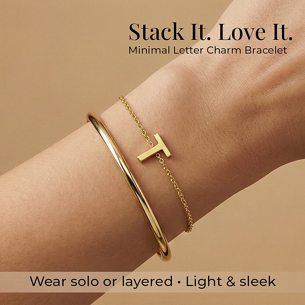 9K Yellow Gold 4mm X 5mm 'T' Initial Adjustable Bracelet 6 to 7.2 Inch